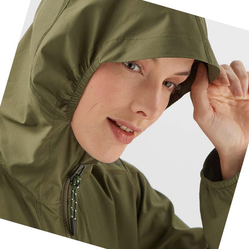 Bundy Salomon OUTLIFE LONG PACKABLE WINDBREAKERS Damske Olivovo Zelená | QPAWBRV-95